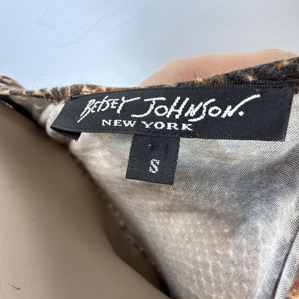 Betsey Johnson Vintage Midi Dress Size S‎ Bodycon Flare Brown Snake Print Jersey - Picture 6 of 7